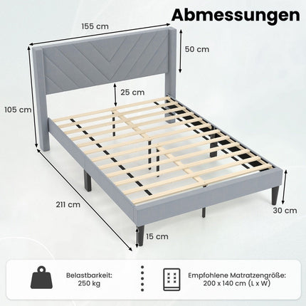 Plattformbettgestell für 200x140 cm Matratze, grauer Samt