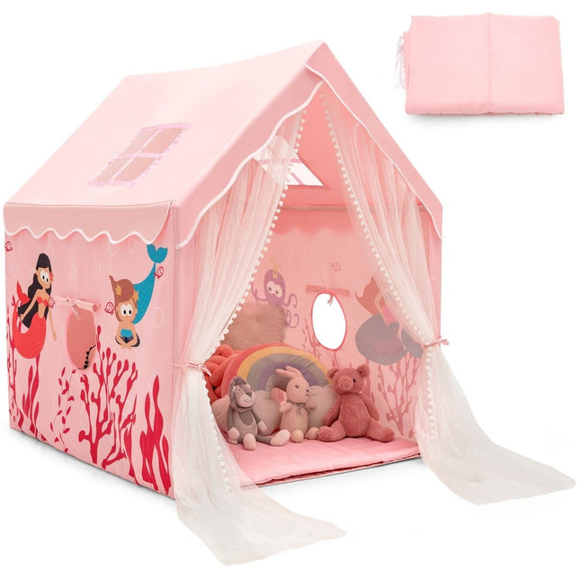 Spielzelt Groß Kinderzelt Indoor Spielzelt mit Matte Türvorhang 121x105x137cm Rosa