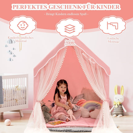 Spielzelt Groß Kinderzelt Indoor Spielzelt mit Matte Türvorhang 121x105x137cm Rosa