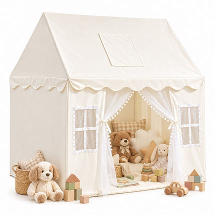 Play Tent for Children with Bunting and 2 Entrances, 130 x 125 x 95 cm, Beige