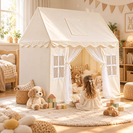 Play Tent for Children with Bunting and 2 Entrances, 130 x 125 x 95 cm, Beige