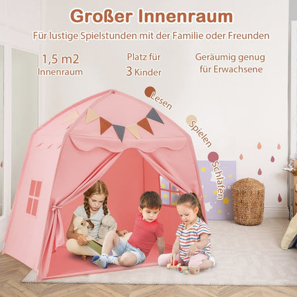 Playhouse Children's Indoor Children's Tent with Flags and Fairy Lights Princess Play Tent Pink