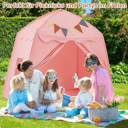 Playhouse Children's Indoor Children's Tent with Flags and Fairy Lights Princess Play Tent Pink