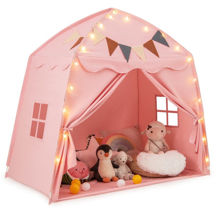 Playhouse Children's Indoor Children's Tent with Flags and Fairy Lights Princess Play Tent Pink