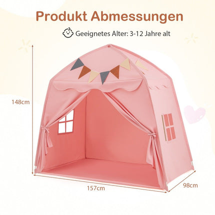 Playhouse Children's Indoor Children's Tent with Flags and Fairy Lights Princess Play Tent Pink