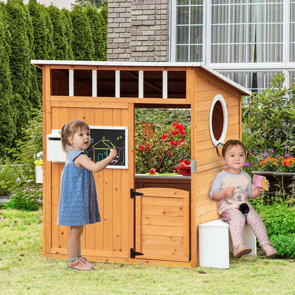 Hölzernes Spielhaus für Kinder mit Fenster und Briefkasten