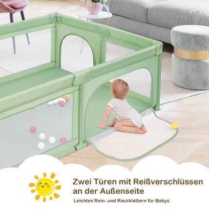 Laufstall Babylaufstall mit 50 Bällen &amp; 2 Türen 205 x 147 x 68,5 cm Grün