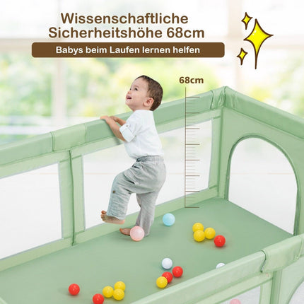 Laufstall Babylaufstall mit 50 Bällen &amp; 2 Türen 205 x 147 x 68,5 cm Grün