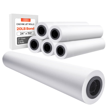 Plotter Paper Rolls, 24 in x 150 ft, 6 Pack, 2 in Core