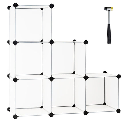 Plug-in shelf made of 6 cubes DIY cube shelf stackable made of plastic shelving system step shelf white