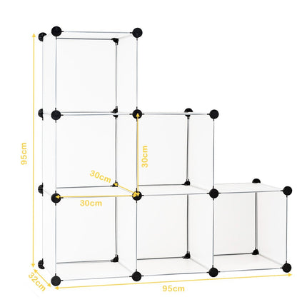 Plug-in shelf made of 6 cubes DIY cube shelf stackable made of plastic shelving system step shelf white