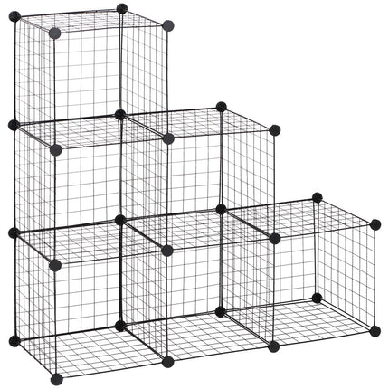 Modulares Drahtgitter-Lagerregal – 6 Würfel, schwarz, 109 x 37 x 109 cm