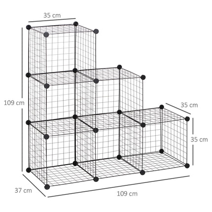 Modulares Drahtgitter-Lagerregal – 6 Würfel, schwarz, 109 x 37 x 109 cm