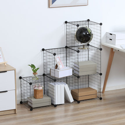 Modulares Drahtgitter-Lagerregal – 6 Würfel, schwarz, 109 x 37 x 109 cm