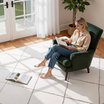 Plush Area Rug 8x10 ft, Beige, Non-Slip High Pile