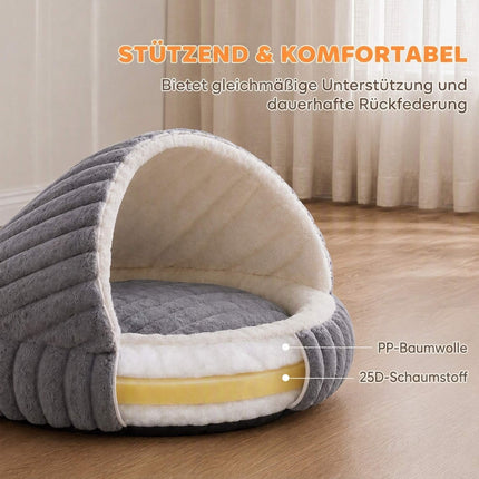 Plush Cat Cave Bed with Removable Cushion and Non-Slip Base, Grey, Washable