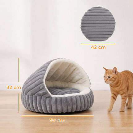 Plush Cat Cave Bed with Removable Cushion and Non-Slip Base, Grey, Washable