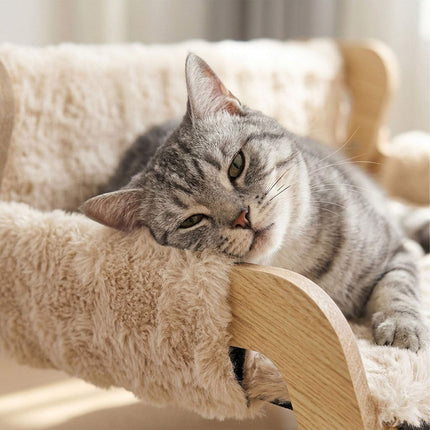 Plush Cat Hammock Bed, Beige – Pine Frame, 53x45.5 cm