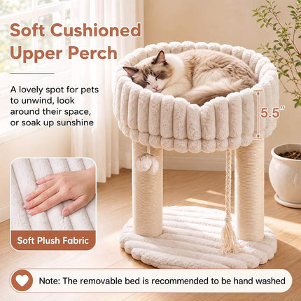 Plush Cat Tree with Sisal Posts & Lounging Platform, Beige