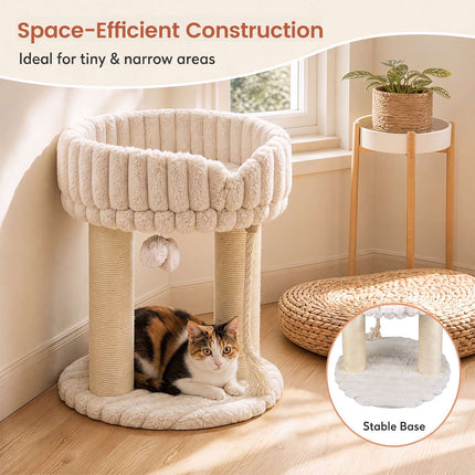 Plush Cat Tree with Sisal Posts & Lounging Platform, Beige