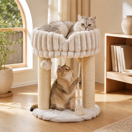 Plush Cat Tree with Sisal Posts & Lounging Platform, Beige