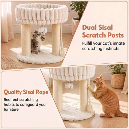 Plush Cat Tree with Sisal Posts & Lounging Platform, Beige