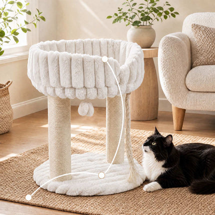 Plush Cat Tree with Sisal Posts & Lounging Platform, Beige