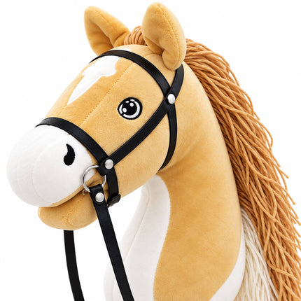 Plush Hobby Horse on Beech Wood Stick with Bridle and Reins, Beige