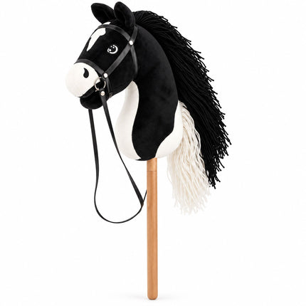 Plush Hobby Horse on Beech Wood Stick with Bridle and Reins, Black