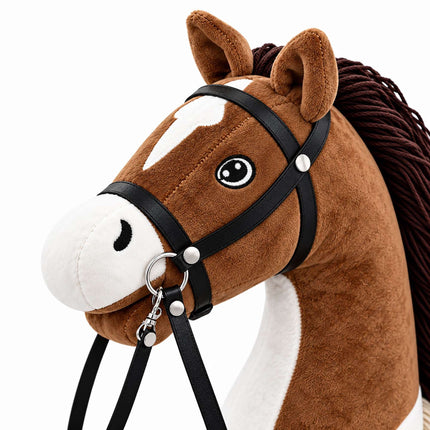 Plush Hobby Horse on Beech Wood Stick with Bridle and Reins, Brown