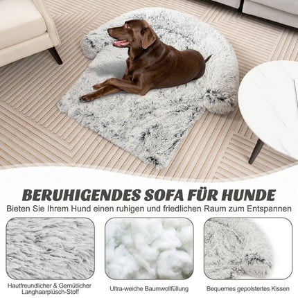 Plush bed for dogs with non-slip base, removable washable cover and soft neck roll, large 115 x 120 cm, grey-white