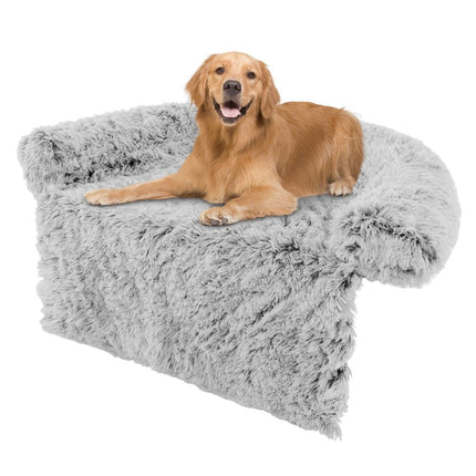 Plush bed for dogs with non-slip base, removable washable cover and soft neck roll, large 115 x 120 cm, grey-white