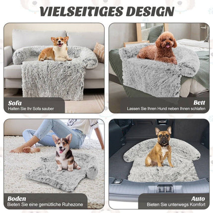 Plüschbett für Hunde mit rutschfester Unterseite, abnehmbarem, waschbarem Bezug und weicher Nackenrolle, klein 101 x 89 cm, grau-weiß