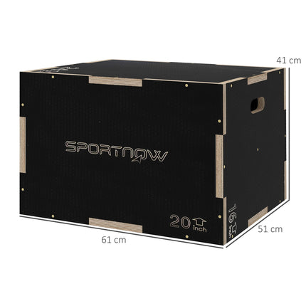 Plyo-Box, 3 Höhen, 61x51x41 cm, Schwarz, 120 kg Tragkraft