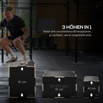 Plyo-Box, 3 Höhen, 61x51x41 cm, Schwarz, 120 kg Tragkraft