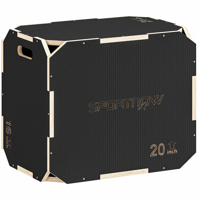 Plyo box 3v1, dřevěný, 61/51/41 cm, 120 kg, černý