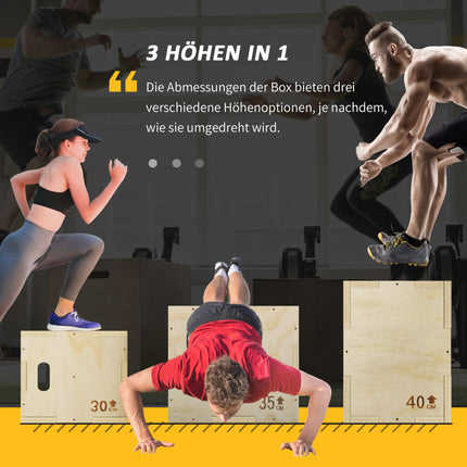 Plyo Box 3-in-1, Natural Wood, 3 Heights, 40.5x35.5x30.5 cm