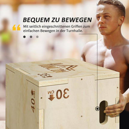 Plyo Box 3-in-1, Natural Wood, 3 Heights, 40.5x35.5x30.5 cm