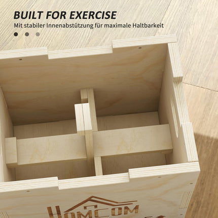 Plyo Box 3-in-1, Natural Wood, 3 Heights, 40.5x35.5x30.5 cm