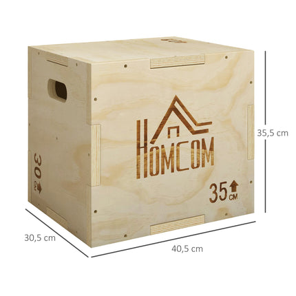 Plyo Box 3-in-1, Natural Wood, 3 Heights, 40.5x35.5x30.5 cm