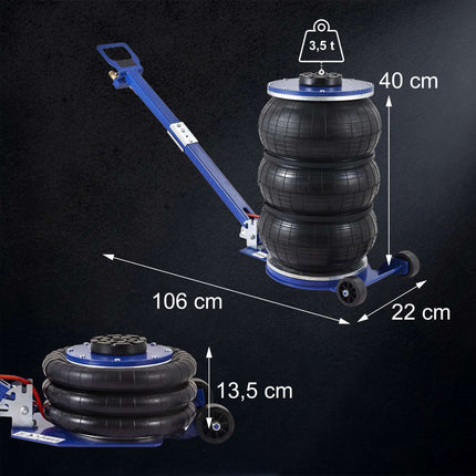 Pneumatic Air Jack 3.5 Tonnes with Triple Bellows, Long Handle, Fast Lift