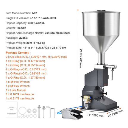 Pneumatic Liquid Filling Machine, 5–50 ml, Foot Pedal