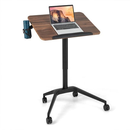 Pneumatic Sit-Stand Desk, 29–42 in, Tilt Top, Cup Holder