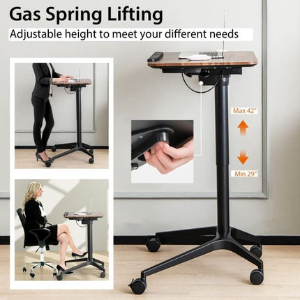 Pneumatic Sit-Stand Desk, 29–42 in, Tilt Top, Cup Holder