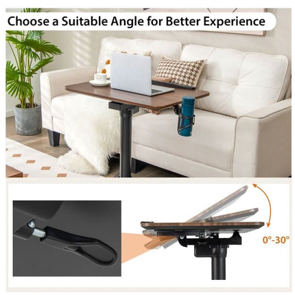 Pneumatic Sit-Stand Desk, 29–42 in, Tilt Top, Cup Holder
