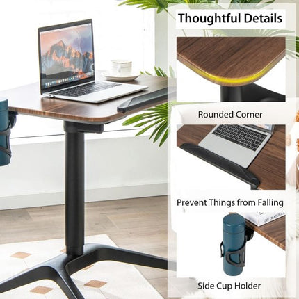 Pneumatic Sit-Stand Desk, 29–42 in, Tilt Top, Cup Holder