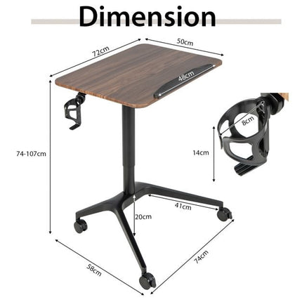 Pneumatic Sit-Stand Desk, 29–42 in, Tilt Top, Cup Holder