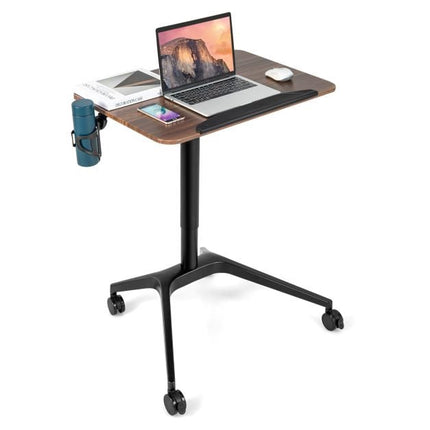 Pneumatic Sit-Stand Desk, 29–42 in, Tilt Top, Cup Holder