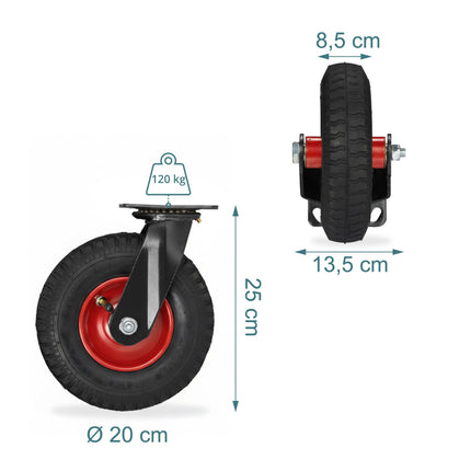 Pneumatic Swivel Castor 2.50-4 with Mounting Plate, 120 kg Load, 360° Swivel