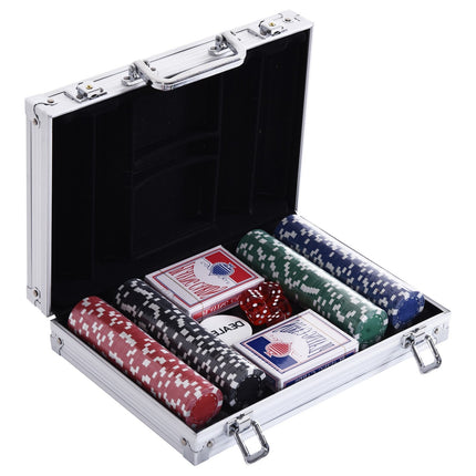 Pokerset mit 200 Chips, Karten und Würfeln im Aluminiumkoffer